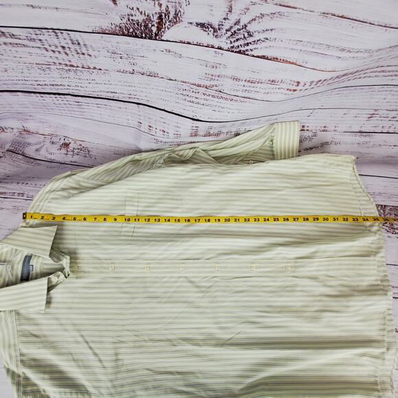 Hickey Freeman Green White Blue Striped Long Sleeve Shirt Button Down Size 17- L - Picture 8 of 9